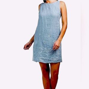 Lina Tomei 100% linen dress made in Italy, gray with flower details and pockets